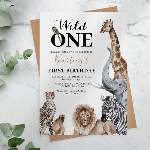 Wild One Safari First Birthday Invitation
