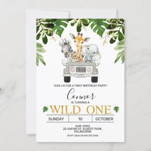 Wild One Safari First Birthday Invitation