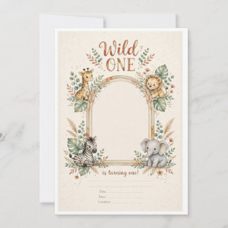 Wild One Safari First Birthday Invitation with Pho