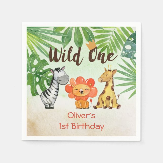 Wild One, Safari First Birthday Napkins (Front)