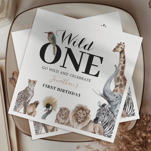 Wild One Safari First Birthday Party Napkins (Creator Uploaded)
