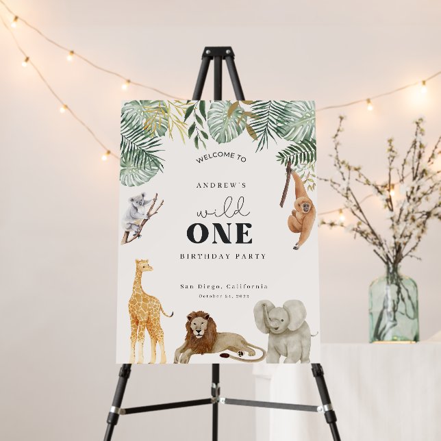 Wild One Safari First Birthday Party Welcome Sign (In Situ (Stand))