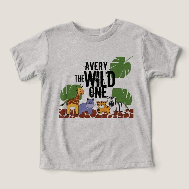 WILD ONE Safari First Birthday Personalized Toddler T-shirt (Design Front)
