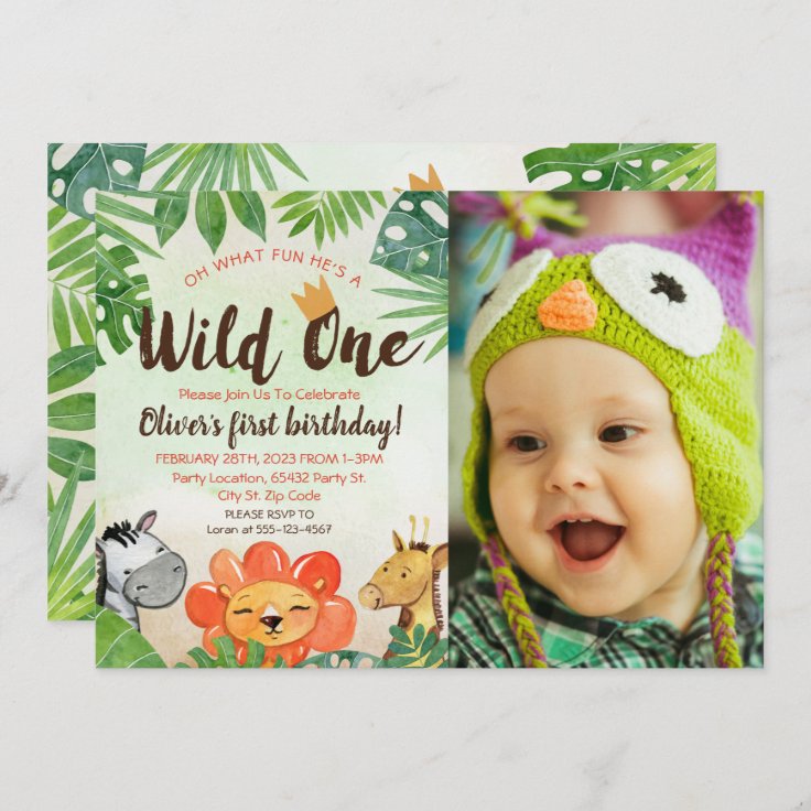 Wild One, Safari First Birthday, Photo Invitation | Zazzle