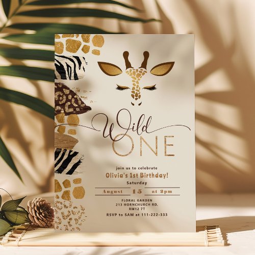 Wild One safari gender neutral giraffe birthday Invitation