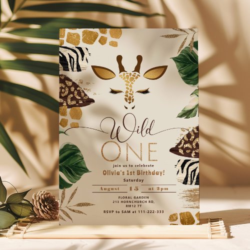 Wild One safari gender neutral giraffe birthday Invitation