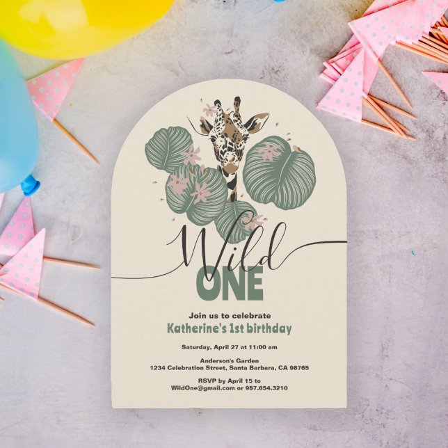 Wild One Safari Giraffe Animal Birthday Party Invitation (Creator Uploaded)