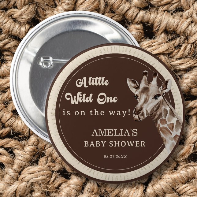 Wild One Safari Giraffe Baby Shower Button (Creator Uploaded)