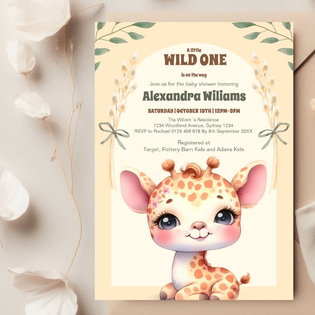 Wild One Safari Giraffe Baby Shower  Invitation (Creator Uploaded)