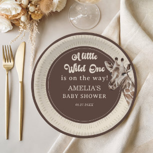 Wild One Safari Giraffe Baby Shower Paper Plates