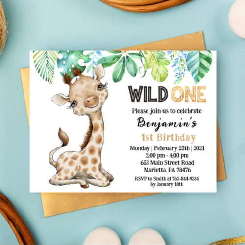 Wild One Safari Giraffe Birthday Invitation Postcard