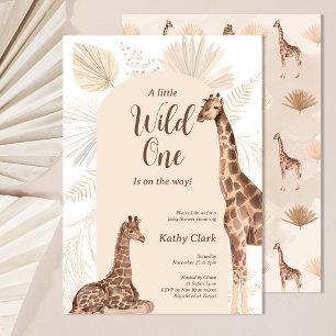 Wild one Safari Giraffe Gender Neutral Baby Shower Invitation