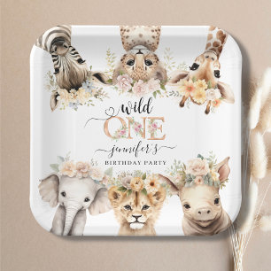 Wild One Safari Girl 1st Birthday Paper Plate