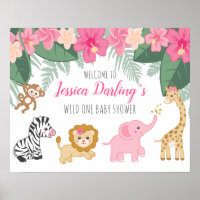 Wild one Safari / Girl Jungle BABY shower welcome Poster