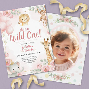 Wild One Safari Girl Jungle Birthday Party Photo Invitation