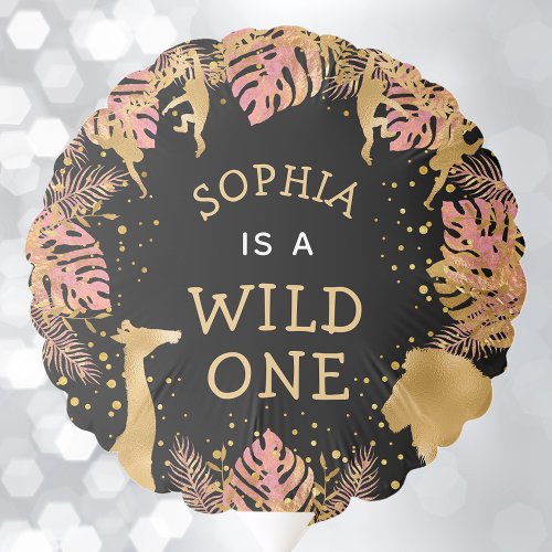 Wild One Safari Girls 1st Birthday Pink Gold Black Balloon