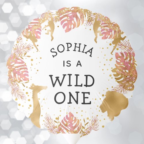 Wild One Safari Girls 1st Birthday Pink Gold White Balloon