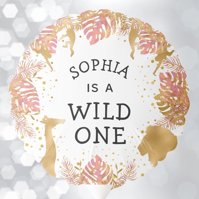 Wild One Safari Girls 1st Birthday Pink Gold White Balloon (Creator Uploaded)