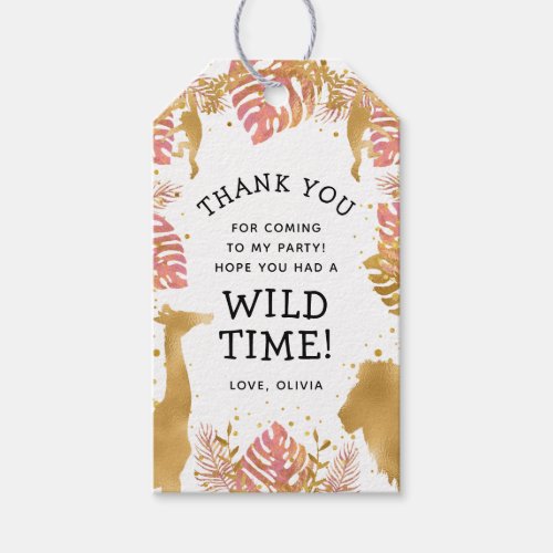 Wild One Safari Girls 1st Birthday Pink Gold White Gift Tags