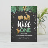 Wild One Safari Gold Boy Animals Birthday Party Invitation (Standing Front)