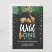 Wild One Safari Gold Boy Animals Birthday Party Invitation (Front)