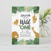 Wild One Safari Gold Boy Animals Birthday Party Invitation (Standing Front)