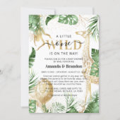 Wild One Safari Green & Gold Baby Shower By Mail Invitation (Front)
