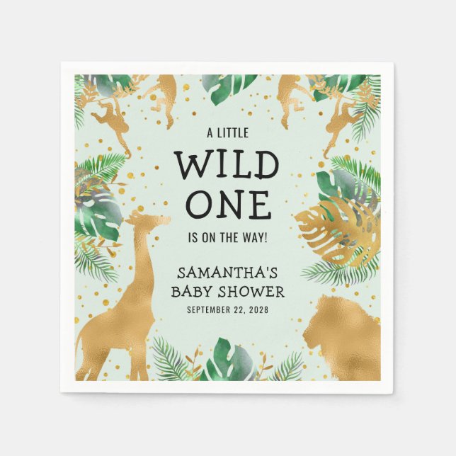 Wild One Safari Green Gold Neutral Baby Shower Napkins (Front)