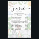 Wild One Safari 'Guess Who' Baby Shower Game Flyer<br><div class="desc">Designed to coordinate with our 'Wild One safari' Baby shower invitations. This cute baby shower 'Guess Who' Mommy or Daddy game, features watercolor illustrations of a monkey and parrot, amongst a green jungle background. . Every question can be edited, so if you want to change them you can! All text...</div>