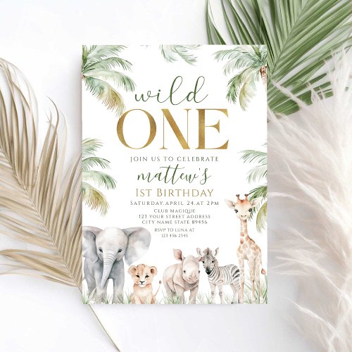  Wild One Safari Jungle 1st Birthday girl Invi Invitation