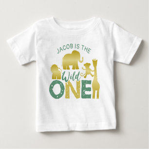 Wild One Safari Jungle 1st Birthday Gold Green Baby T-Shirt