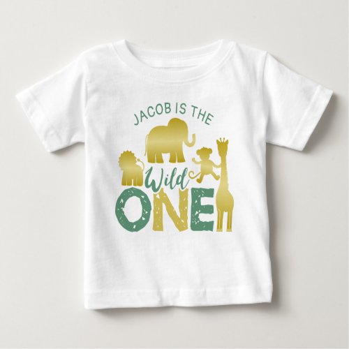 Wild One Safari Jungle 1st Birthday Gold Green Baby T_Shirt