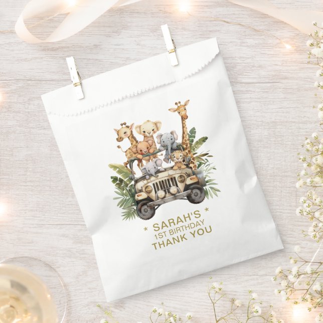 Wild One Safari Jungle 1st Birthday Gold Thank You Favor Bag (Clipped)