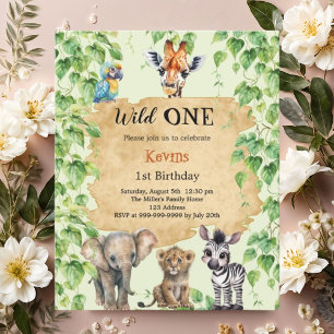 Wild one safari jungle 1st Birthday invitation