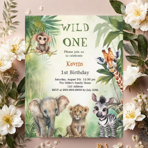 Wild one safari jungle 1st Birthday invitation