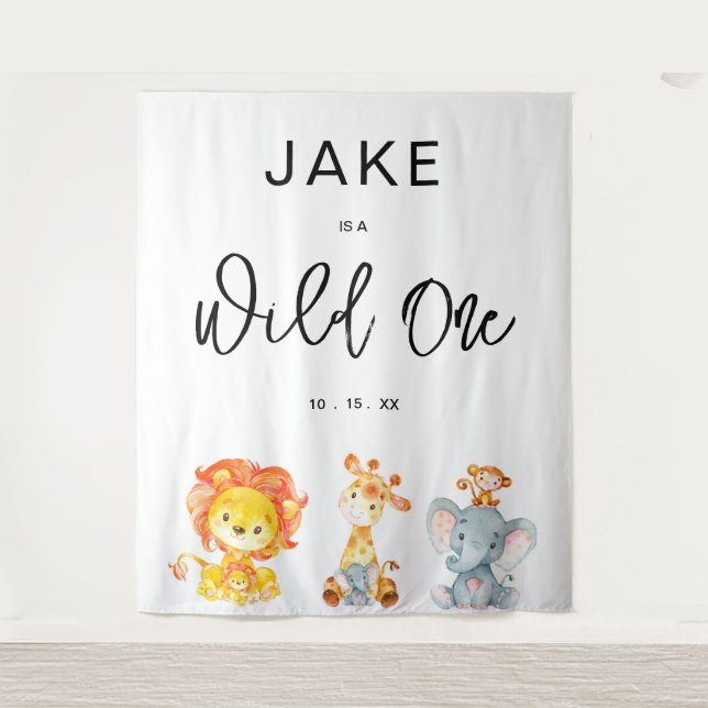 Wild One Safari Jungle 1st Birthday Party Backdrop (Front)