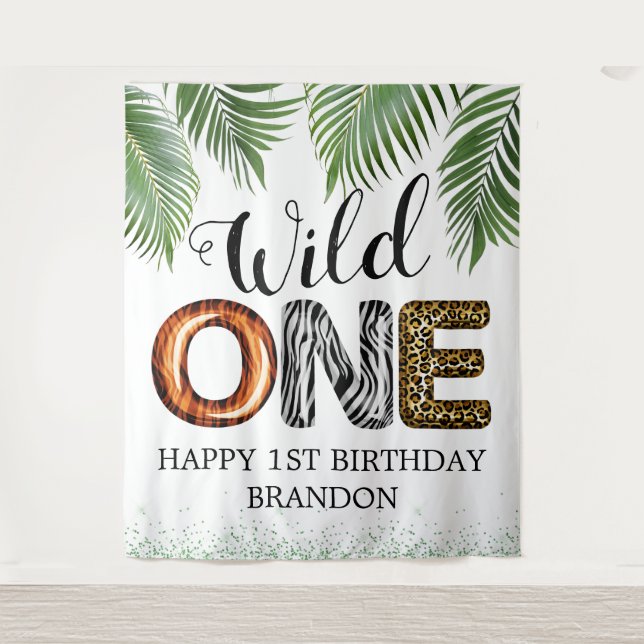 Wild One Safari Jungle 1st Birthday Photo Backdrop (Front)