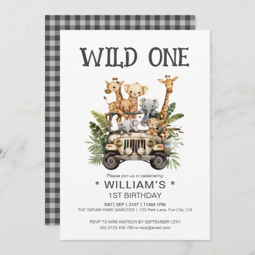 Wild One Safari Jungle 1st First Birthday Invitation