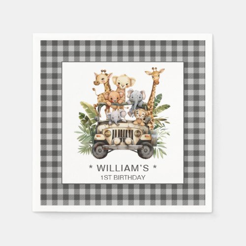 Wild One Safari Jungle 1st First Birthday  Napkins