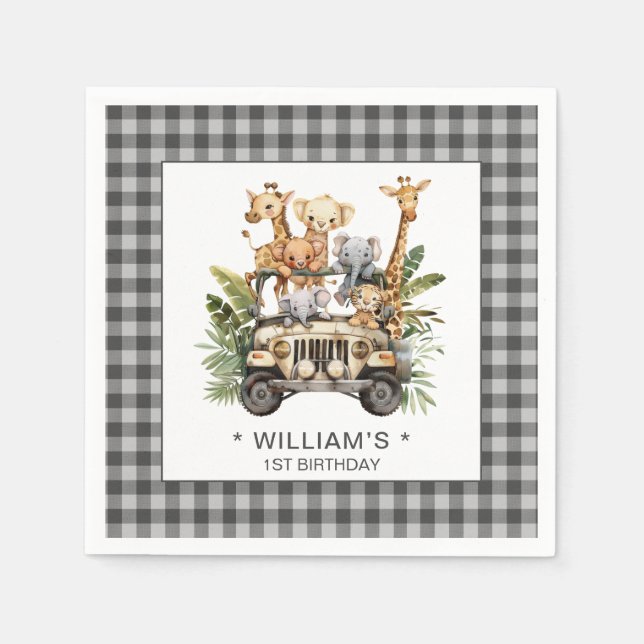 Wild One Safari Jungle 1st First Birthday  Napkins (Front)