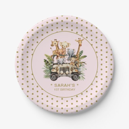 Wild One Safari Jungle 1st First Birthday Pink Paper Plates