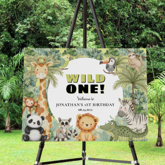Wild One Safari Jungle Animal 1st Birthday Welcome Foam Board
