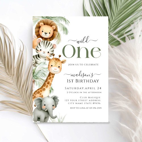 Wild One Safari Jungle Animal Boy 1st Birthday Inv