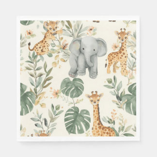 Wild One Safari Jungle Animals 1st Birthday Paper Napkins