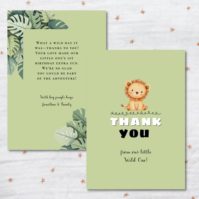 Wild One Safari Jungle Animals 1st Birthday  Thank You Card (Creator Uploaded)