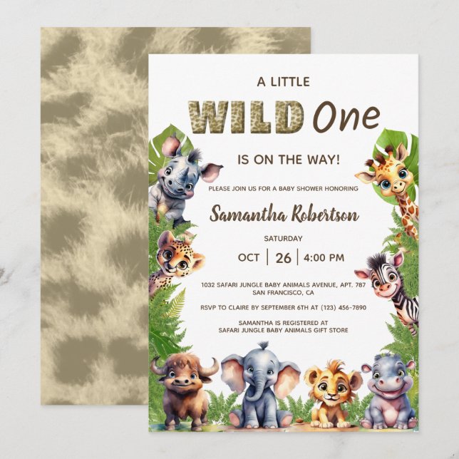 Wild one Safari Jungle Animals Baby Shower  Invitation (Front/Back)