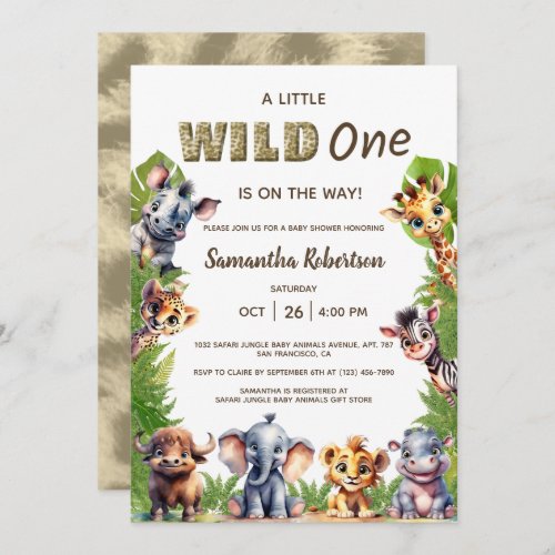 Wild one Safari Jungle Animals Baby Shower  Invitation