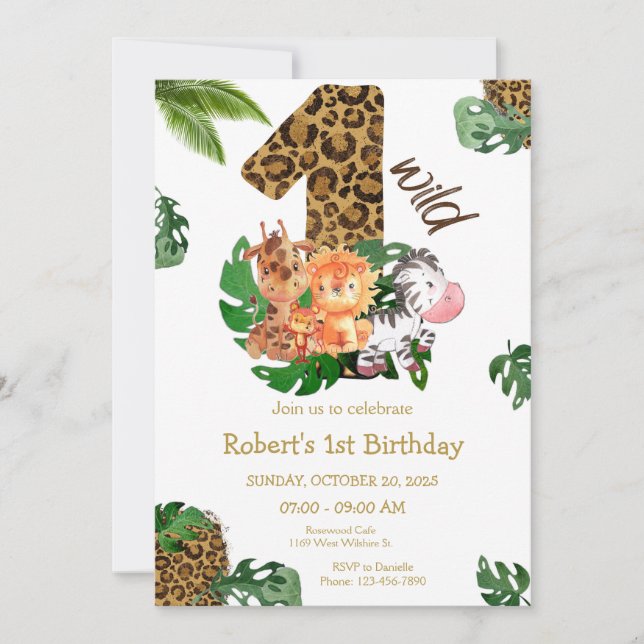 Wild One Safari Jungle Animals Birthday Invitation (Front)
