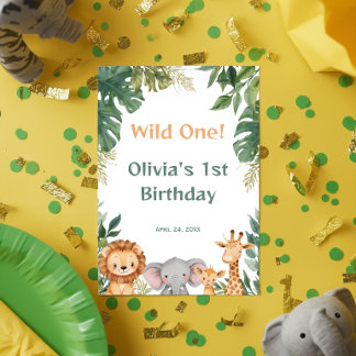 Wild One Safari Jungle Animals Birthday Welcome Foam Board