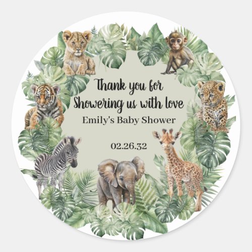 Wild One Safari Jungle Animals Boy Baby Shower  Classic Round Sticker